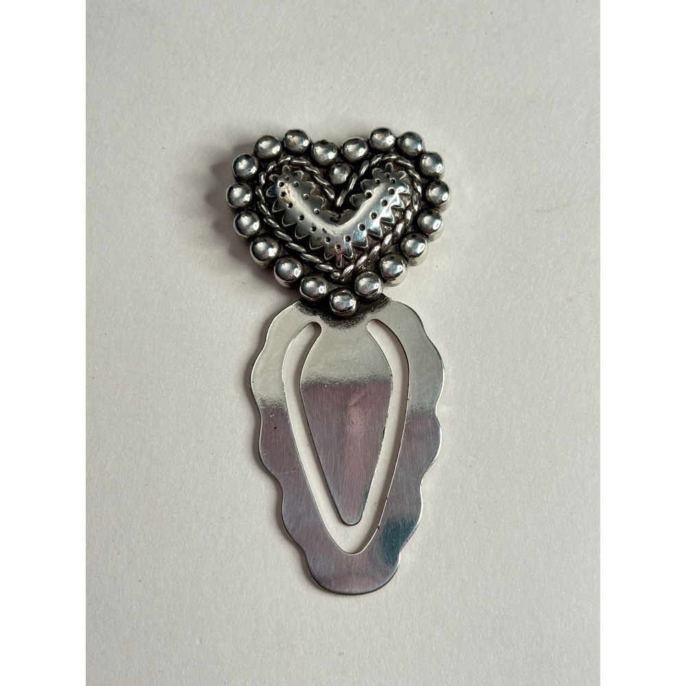 Brighton Silver Tone Heart Bookmark Metal Page Marker Beaded Scrollwork Vintage